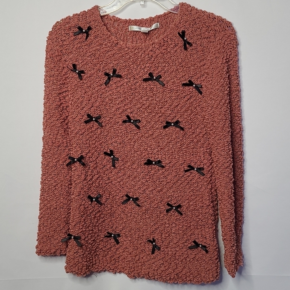Lauren Conrad popcorn knit bow pearl sweater sz S